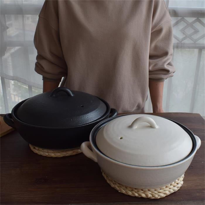 【送料無料(沖縄除く)】 セラミック加工 IH 土鍋 白 9号(3~4人用) 約2,000cc 萬古焼 IH対応 おしゃれ