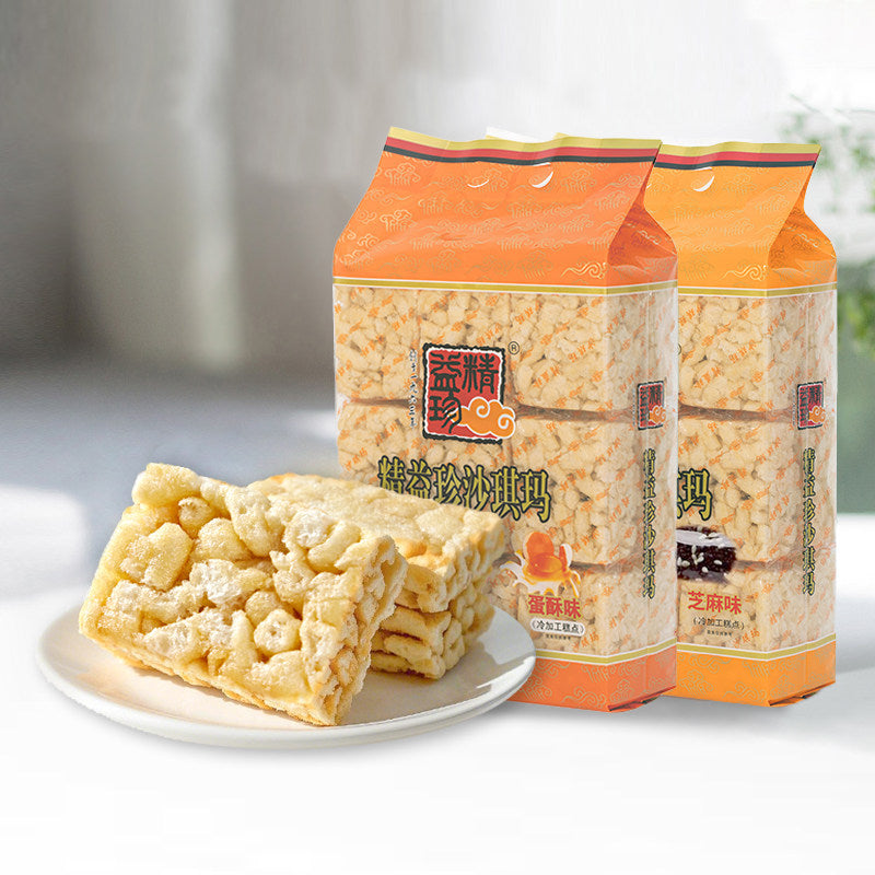 精益珍 芝麻沙琪瑪 368g +蛋酥沙琪玛368g（每袋内含12个个独立小包装）